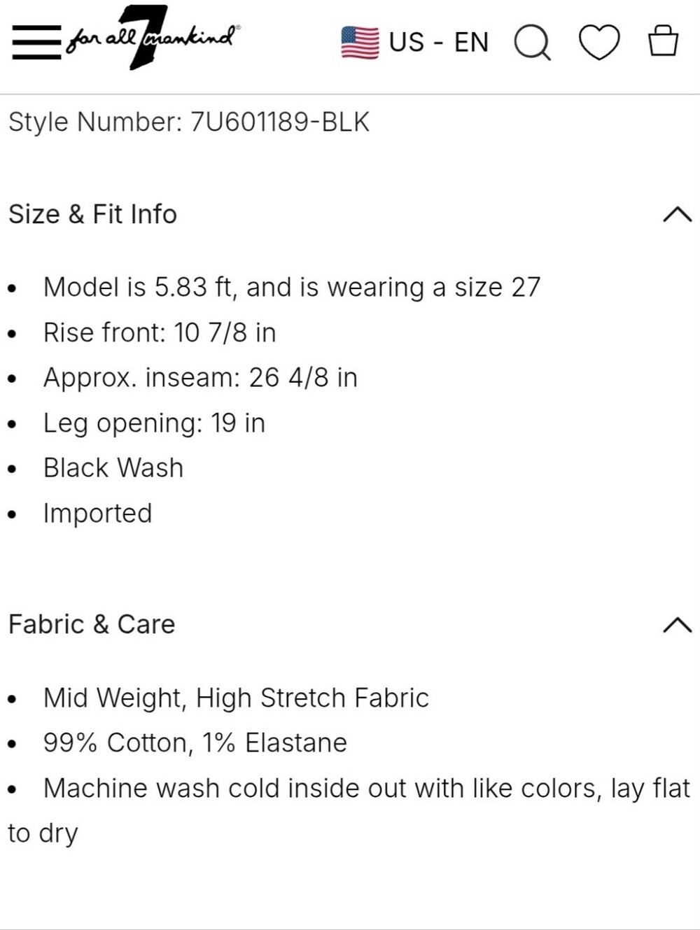 7 For All Mankind "Cropped Alexa Black Raw Cut" High Rise Jean | Women's Size 29 - Picture 13 of 14